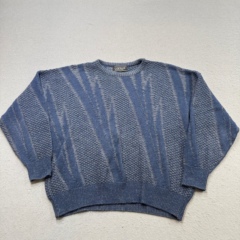 Caldwell Sweater Mens XL Blue Gray Abstract Geometric Cable Knit Pullover Canada